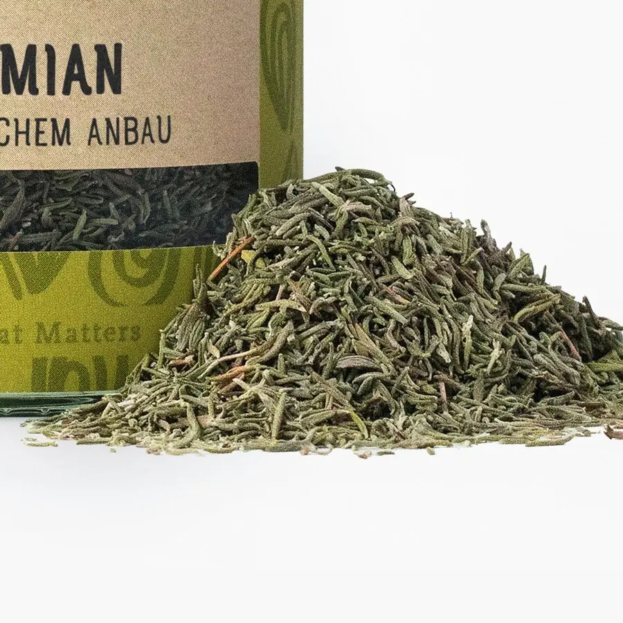 Thymian mit Gewürzhaufen Nahaufnahme