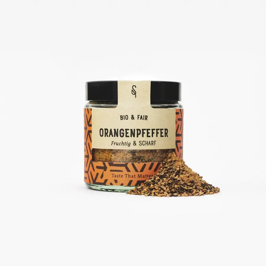 Orangenpfeffer im Gewürzglas