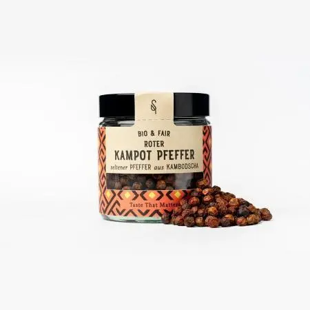 Roter Kampot Pfeffer im Gewürzglas
