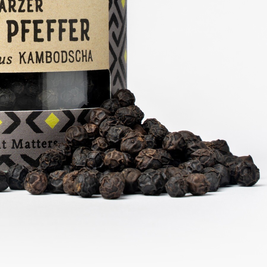 Schwarzer Kampot Pfeffer Detailaufnahme